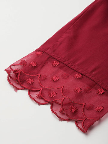 Varanga Women Red Thread Embroidered Kurta With Organza Hem Paired  Bottom And Dupatta